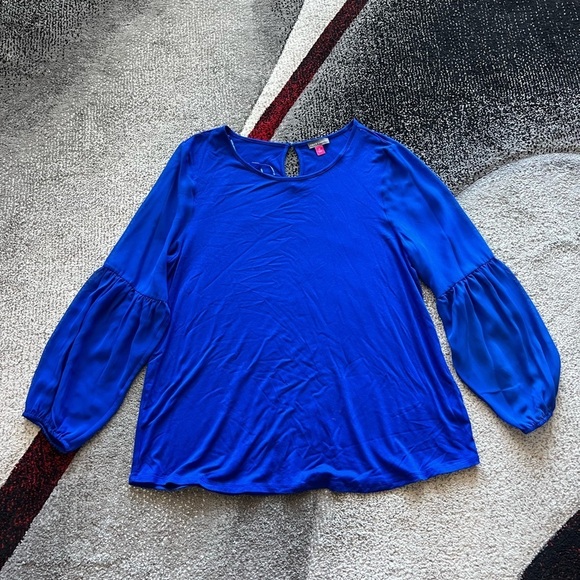 Vince Camuto Essentials Cobalt Blue Long Sleeve Blouse - Picture 1 of 5